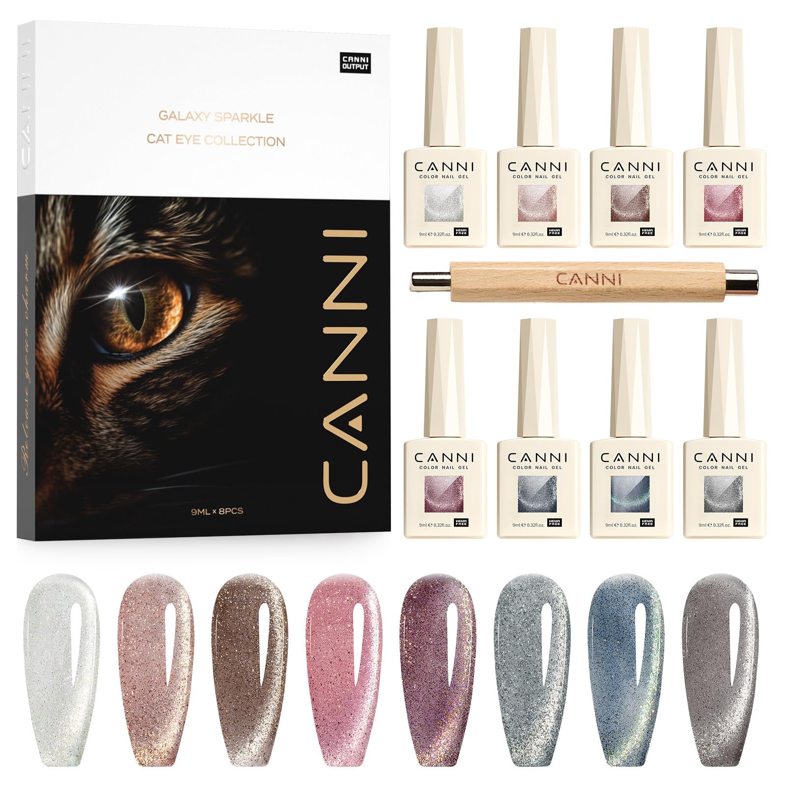 CANNI cat-eye pink gel polish with magnetic shimmer for DIY manicures.