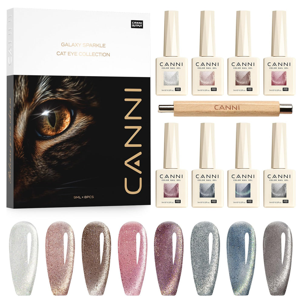 CANNI cat-eye pink gel polish with magnetic shimmer for DIY manicures.