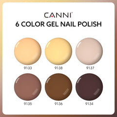 CANNI chocolate brown nude gel polish swatches for fall nail looks.
