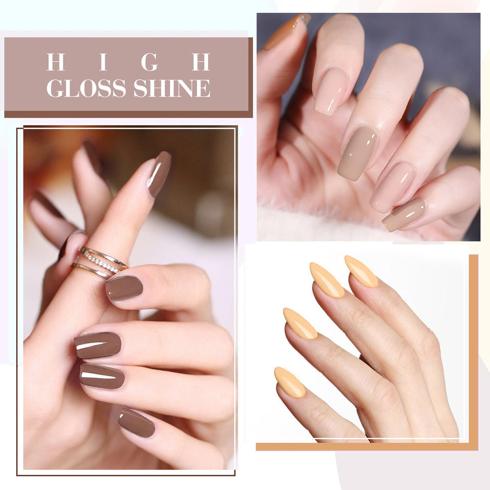 CANNI chocolate brown gel polish on nails for an at-home salon look.
