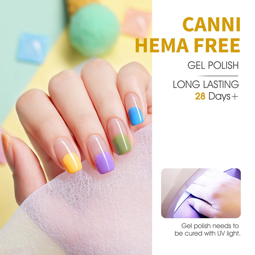 CANNI color swatches on nails show vibrant rainbow shades for summer looks