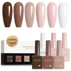 CANNI gel nail polish kit with 6 nude-pink colors for versatile at-home manicures.