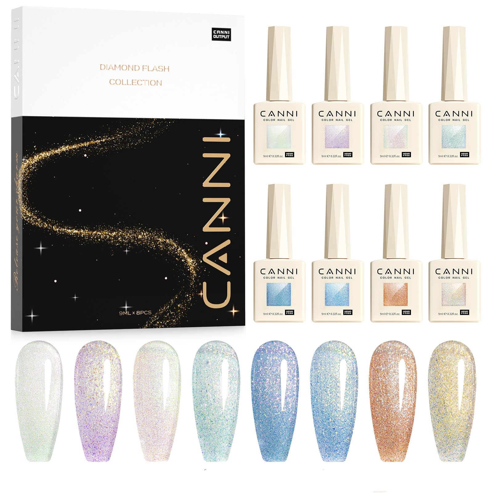 CANNI glitter gel polish set bottle close-up for sparkling nail art ideas