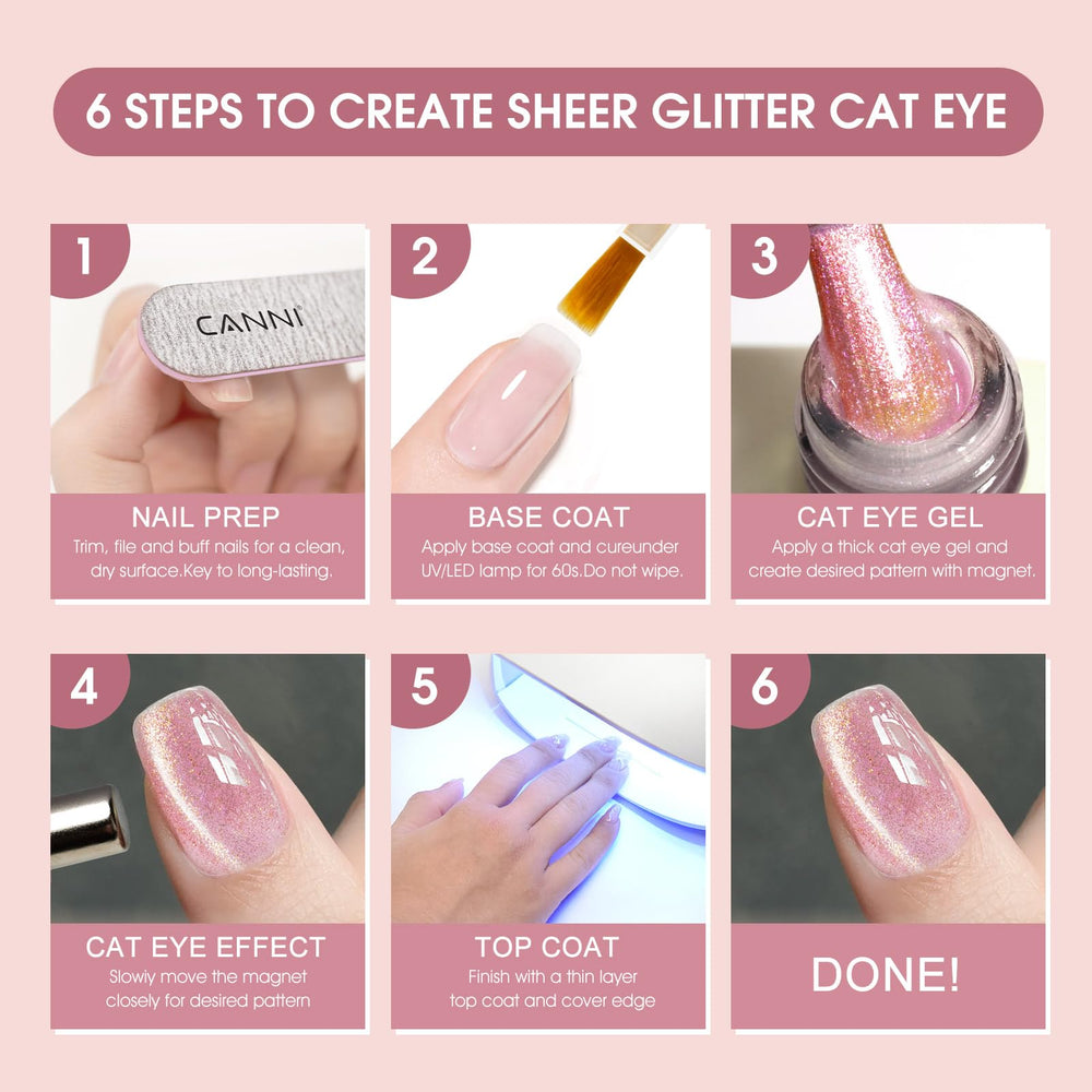 CANNI pink glitter gel polish swatch for soft sparkle