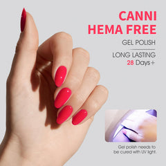 CANNI glitter red gel nail on finger shows high shine