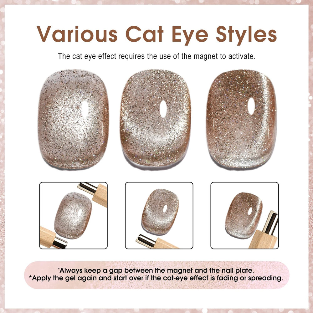 CANNI holographic cat-eye gel adds prismatic shine with magnet charm.