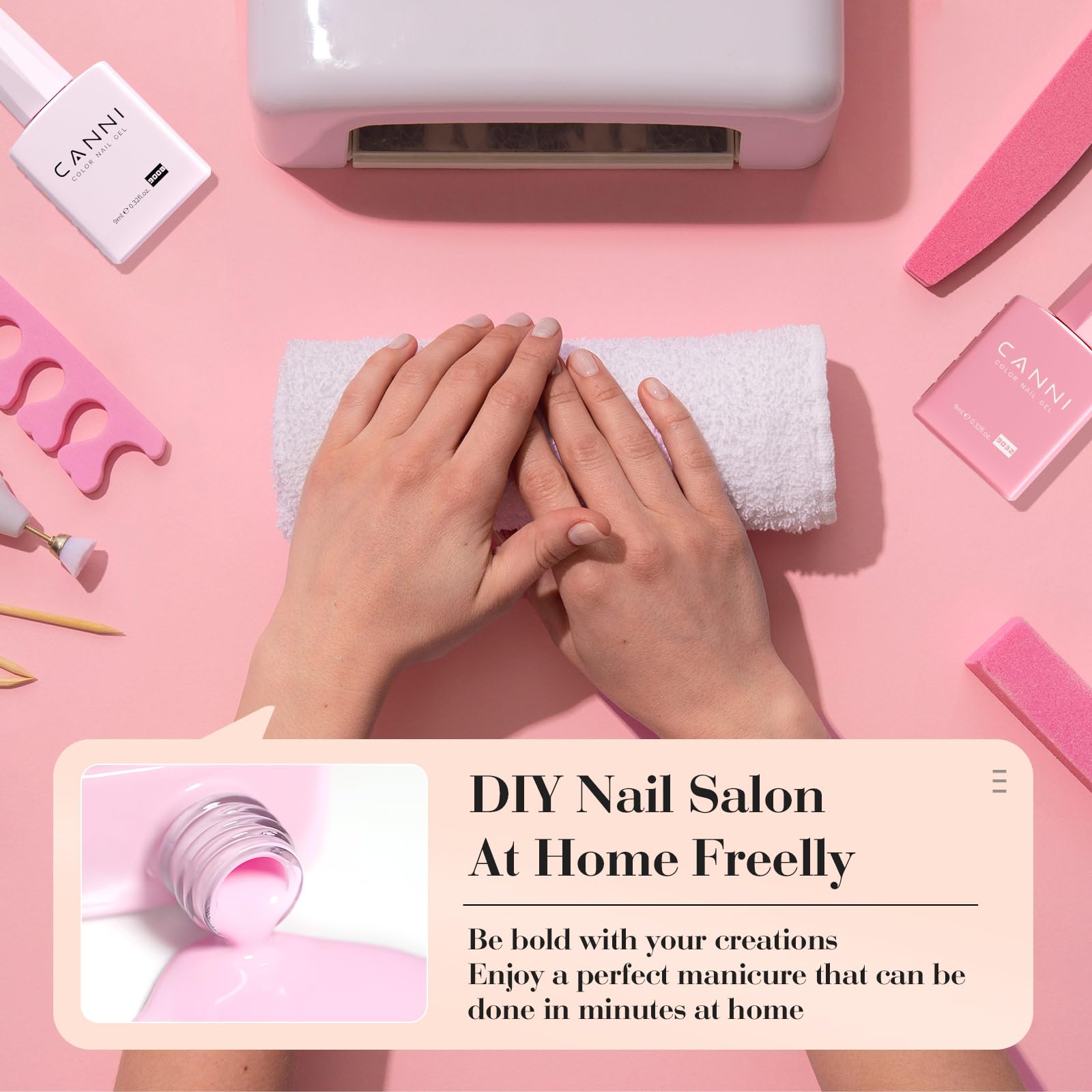CANNI at-home manicure setup with tools for easy application