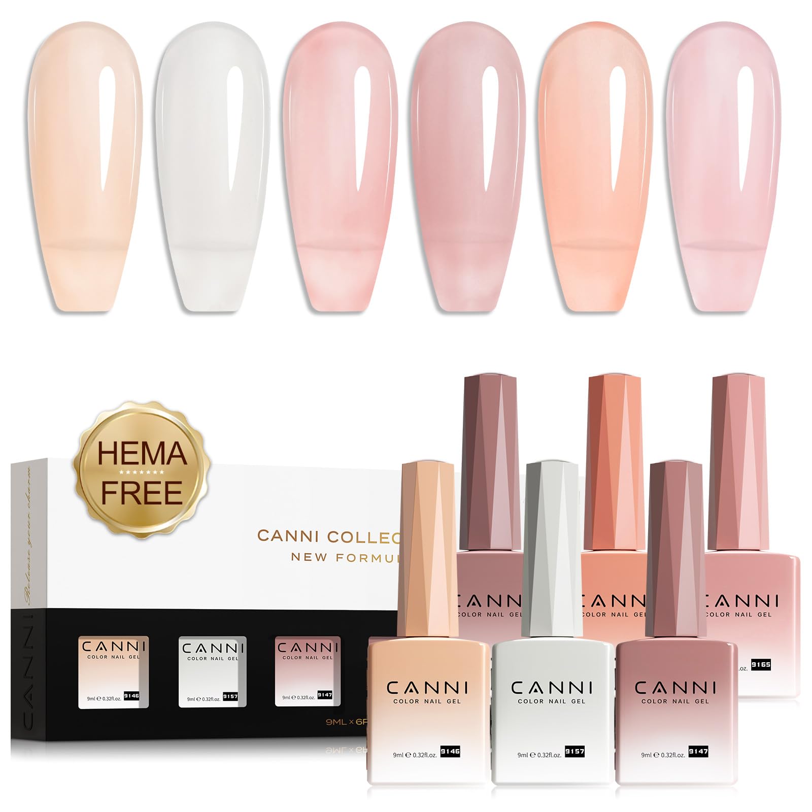 CANNI Jelly Gel Nail Polish kit: six colors on display for easy selection.