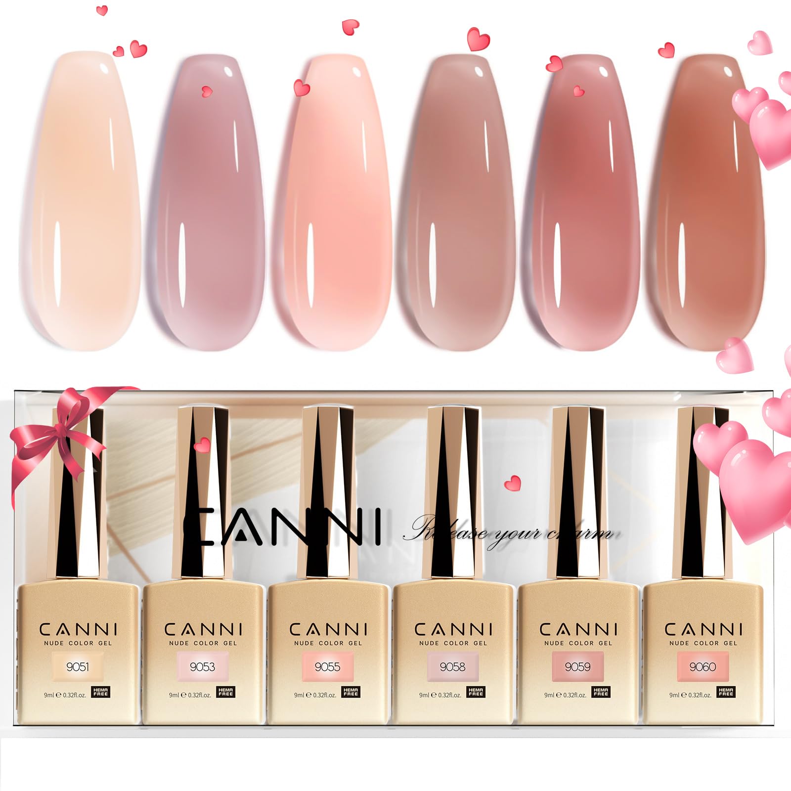CANNI Jelly Nude Pink bottles side view highlighting precise color for at-home gel manicures.