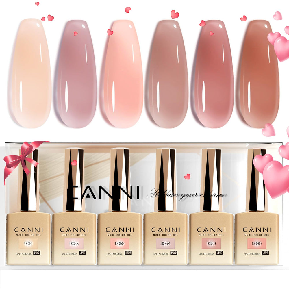 CANNI Jelly Nude Pink bottles side view highlighting precise color for at-home gel manicures.