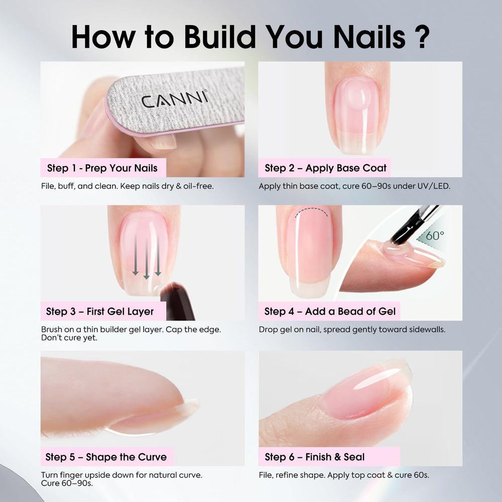 CANNI self-leveling gel close-up shows smooth, streak-free application for easy home nails.