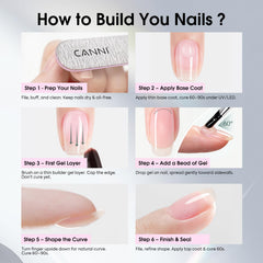 CANNI self-leveling gel close-up shows smooth, streak-free application for easy home nails.