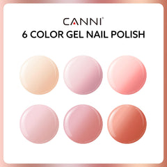 CANNI Jelly Nude Pink six-piece set pictured together highlights complete at-home manicure solution.