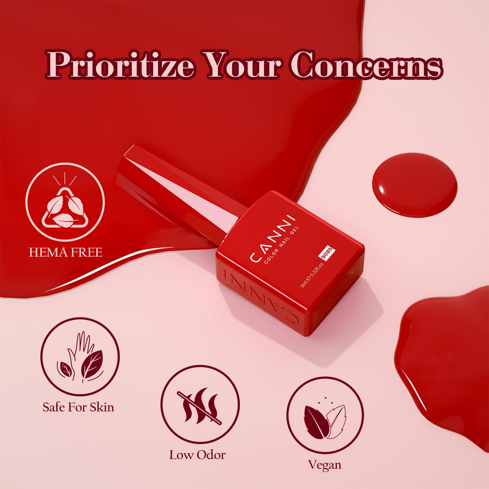 CANNI toxin-free resin gel polish bottle highlights safer, low-odor formula