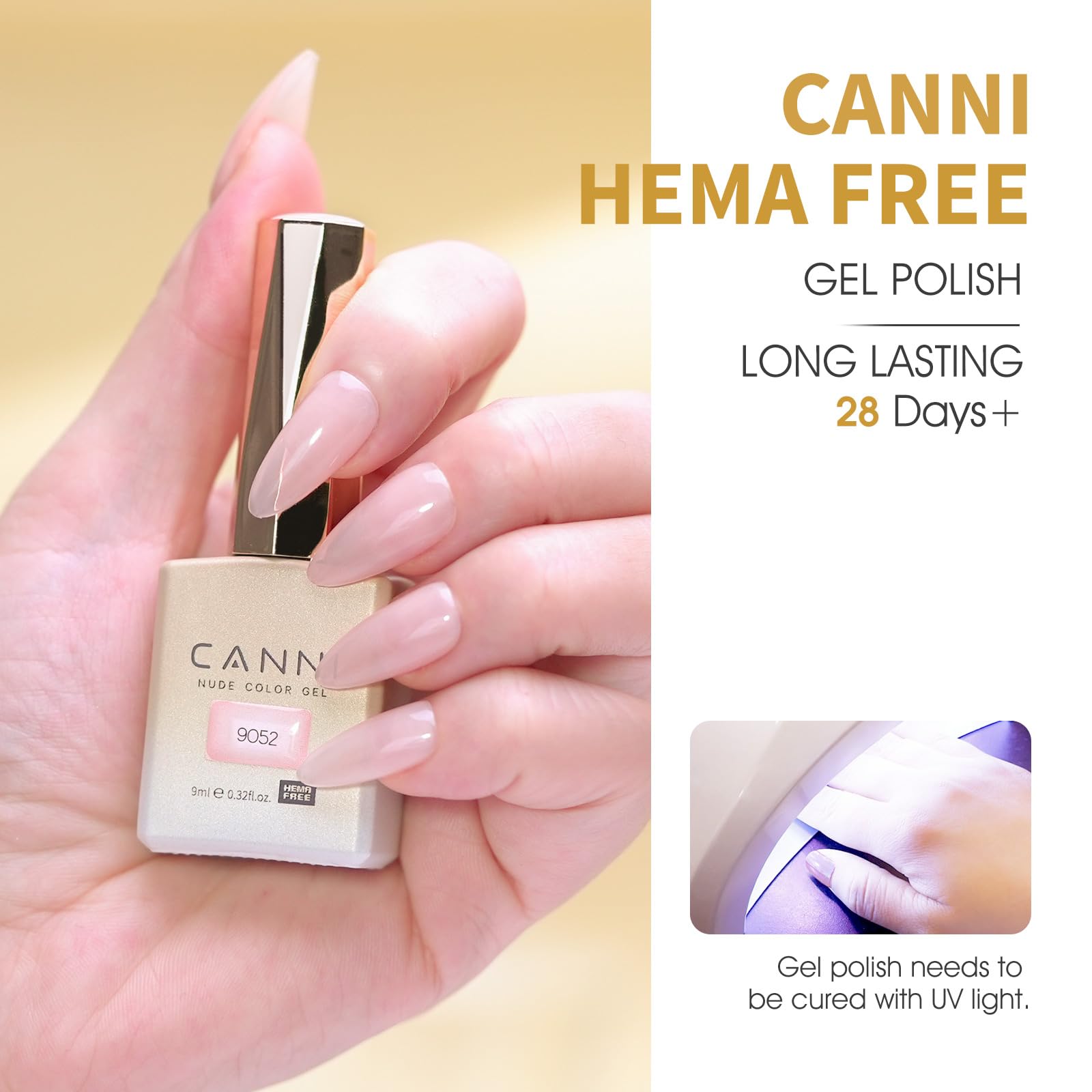 CANNI transparent milky white gel polish bottle adds a chic look.