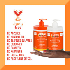 Cantu Shea Butter bottle label close-up with natural ingredients.