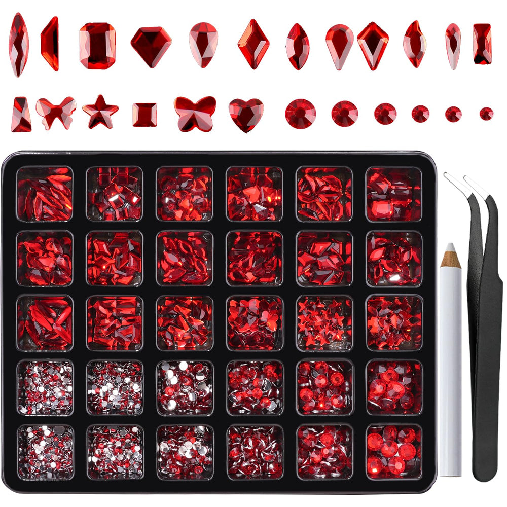 Canvalite 2900pcs red rhinestones mix for versatile nail art and DIY crafts.