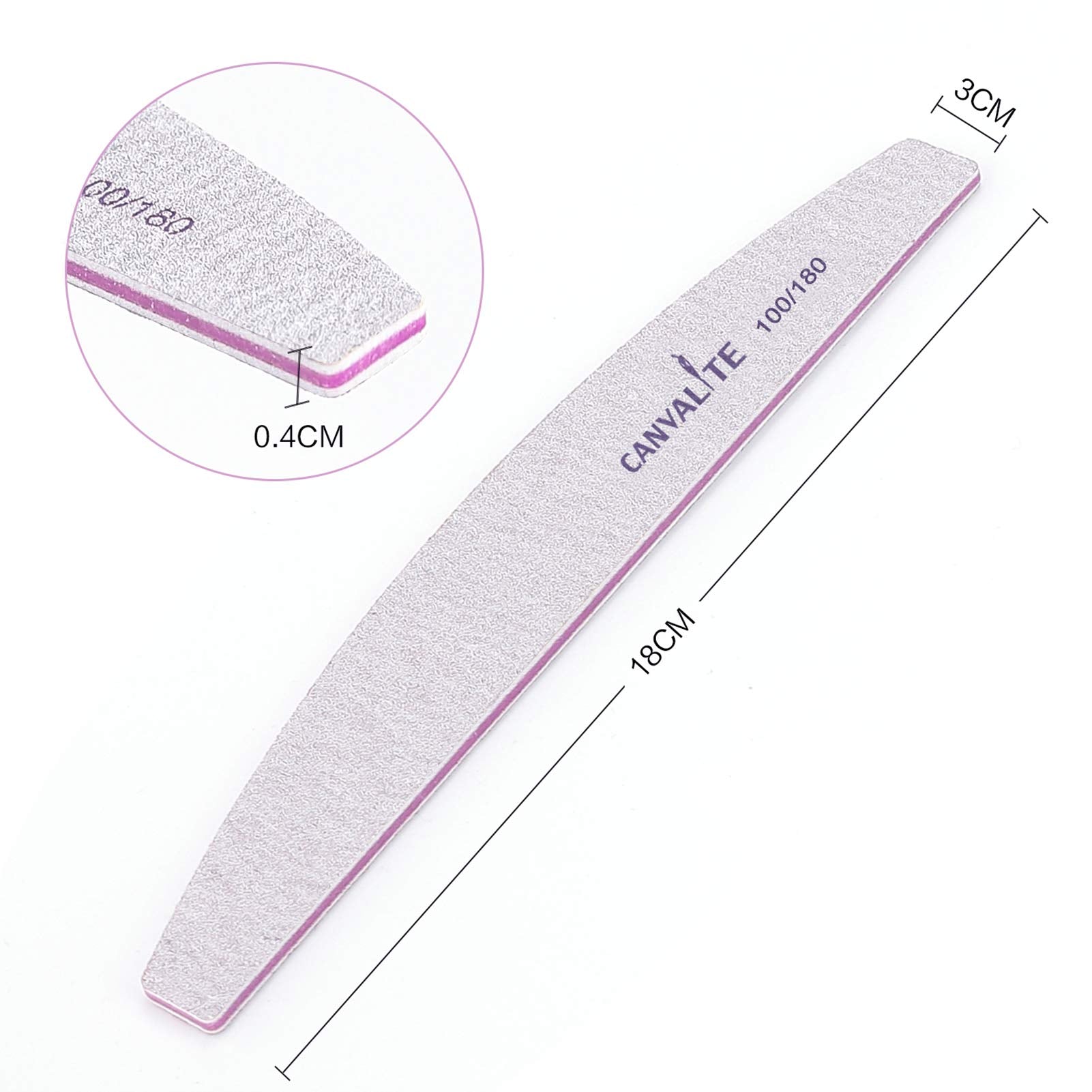 Canvalite half-moon nail file with ergonomic grip for precise shaping.