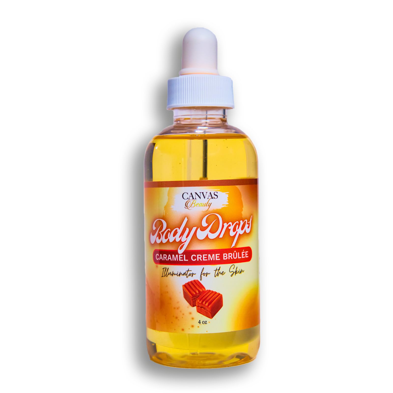 Canvas Beauty Body Drops Creme Brulee bottle with oil for radiant skin