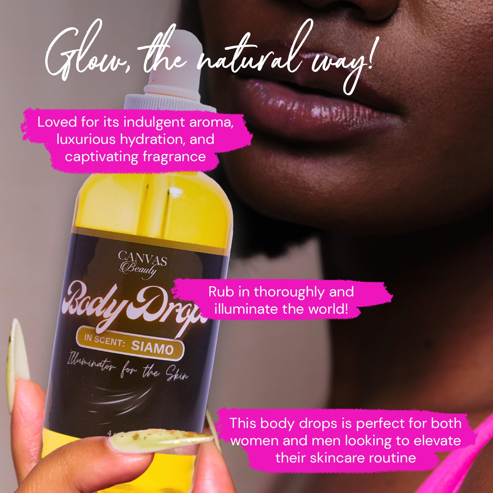 Canvas Beauty Body Drops Siamo damp skin after shower for renewed softness.