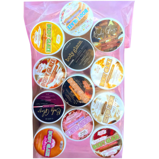 Canvas Beauty Body Glaze bottle front showing classic sample pack for daily moisture and glow