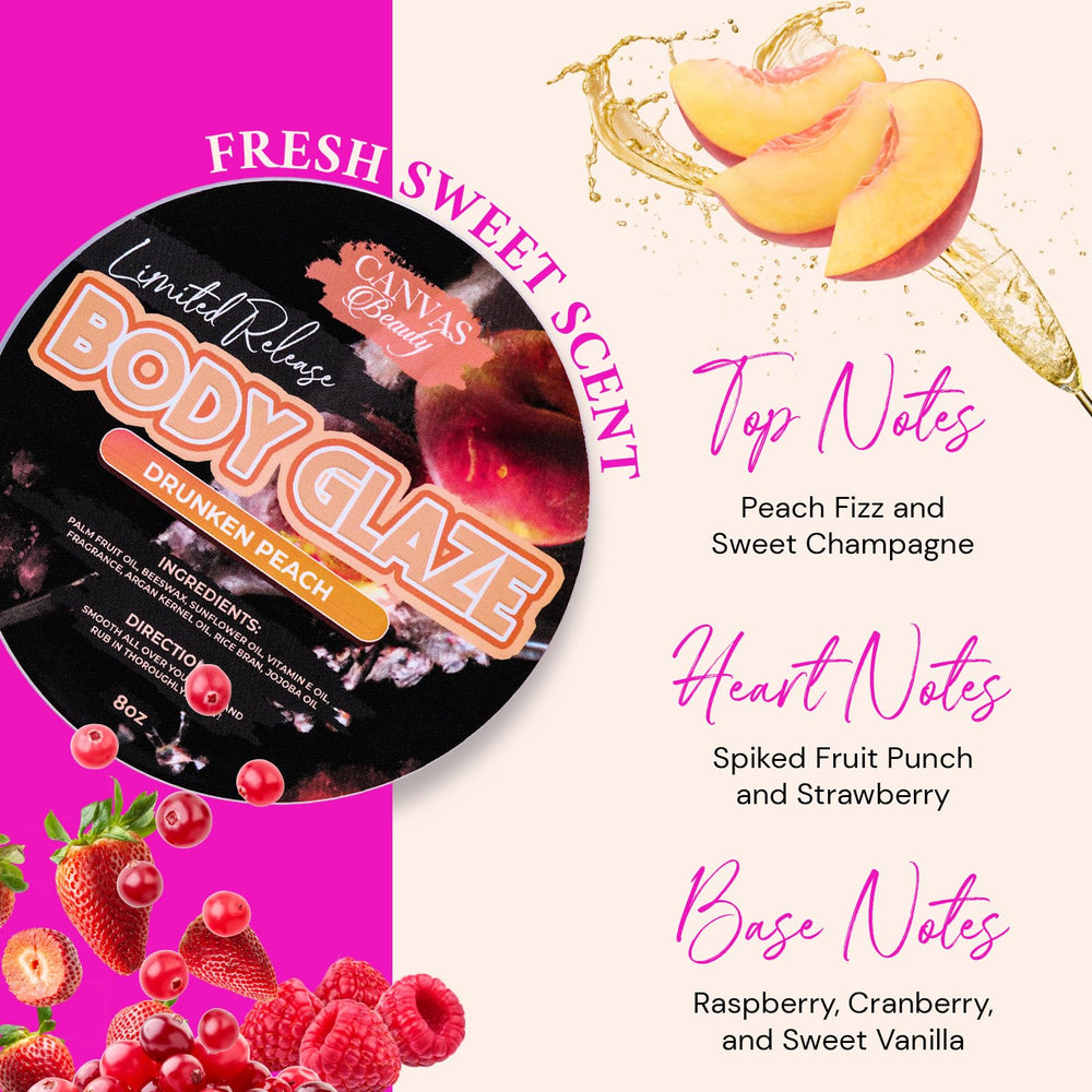 Canvas Beauty Body Glaze Drunken Peach formula glides smoothly, delivering deep hydration without residue.