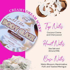Texture close-up shows whipped, silky cream for fast, non-greasy absorption.