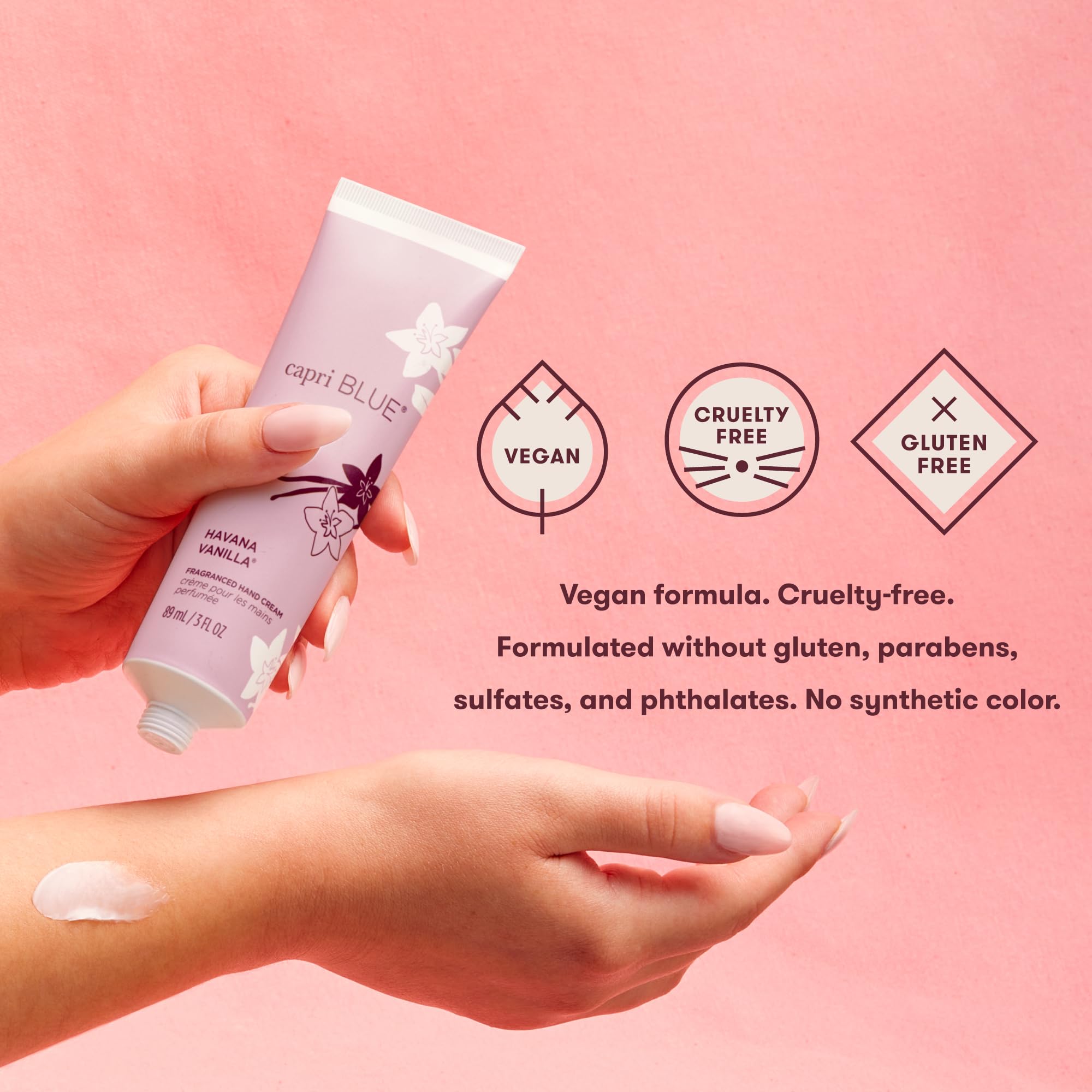 Capri Blue hand cream formula with jojoba oil and shea butter for deep hydration.
