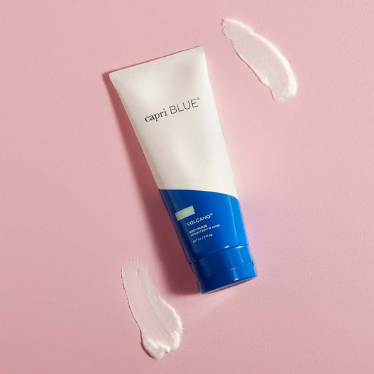 Capri Blue Volcano body scrub cream texture reveals gentle exfoliation for visible skin refinement.