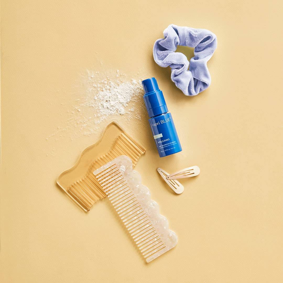 Capri Blue Volcano powder spray at roots adds texture.
