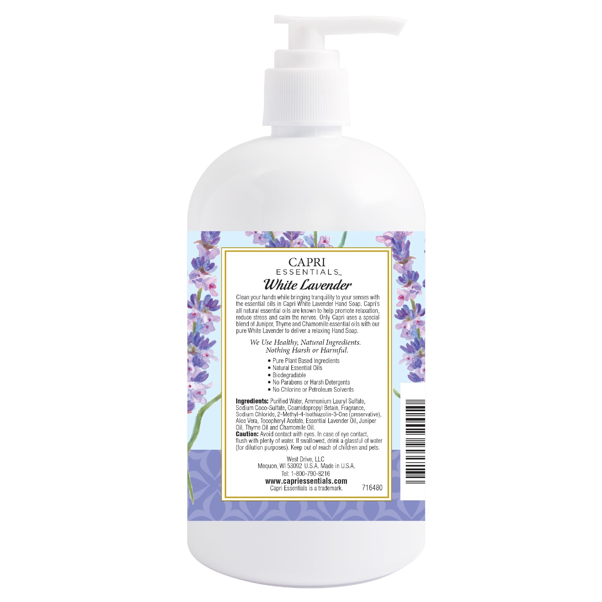 CAPRI ESSENTIALS hand soap creates fragrant lather for daily chores.