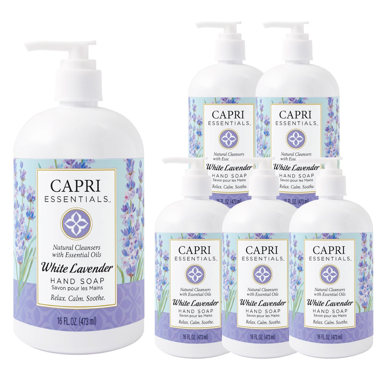 Capri Essentials hand soap pump bottle with white lavender scent for fresh hands