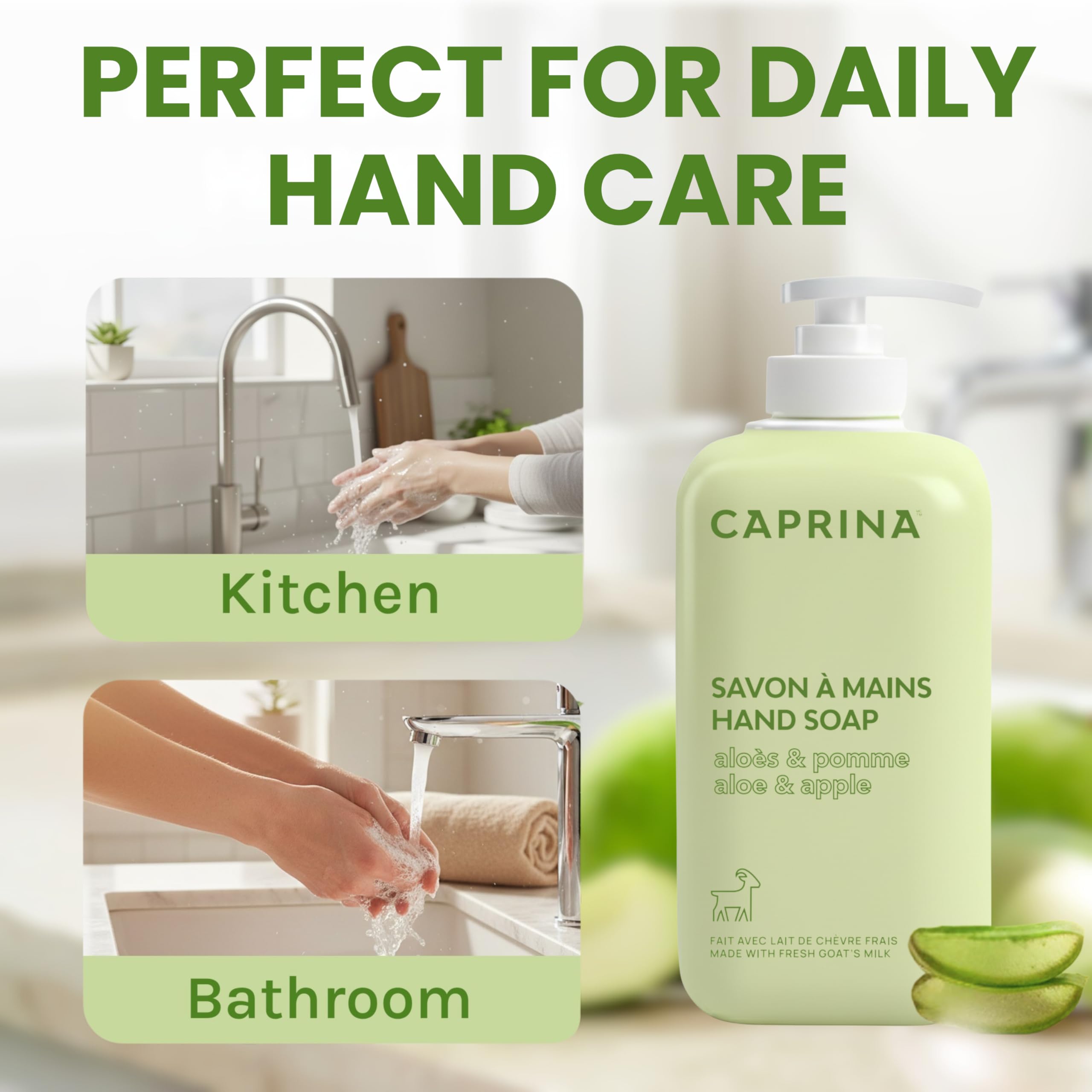 Caprina Eco-packaging biodegradable-label emphasizes environmentally friendly cleansing choice.