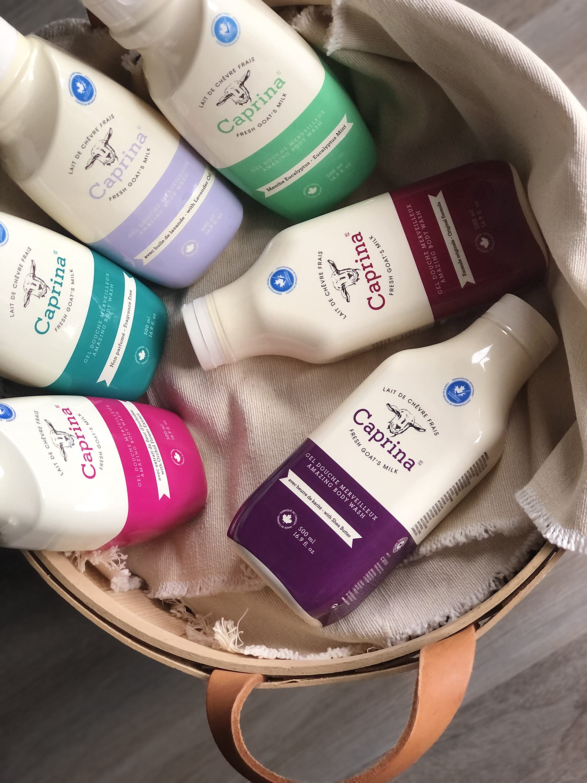 Caprina fragrance-free label emphasizes gentle, unscented care for sensitive skin
