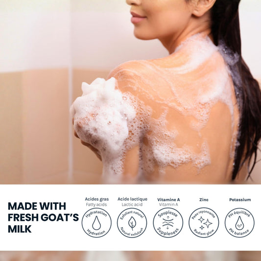 Caprina Fresh Goat Milk Bar Soap Original shows creamy lather for easy rinsing.