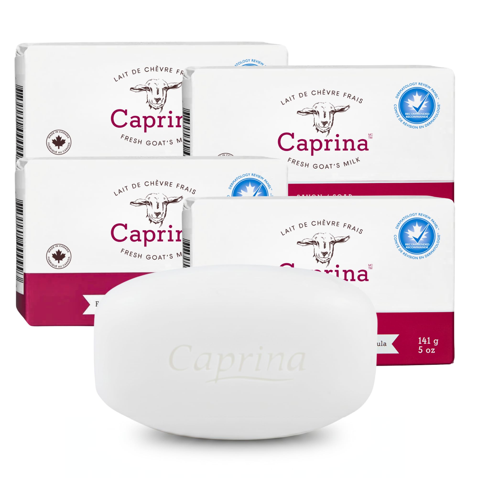 Caprina Fresh Goat Milk Bar Soap Original 4-pack with creamy lather for daily cleansing.