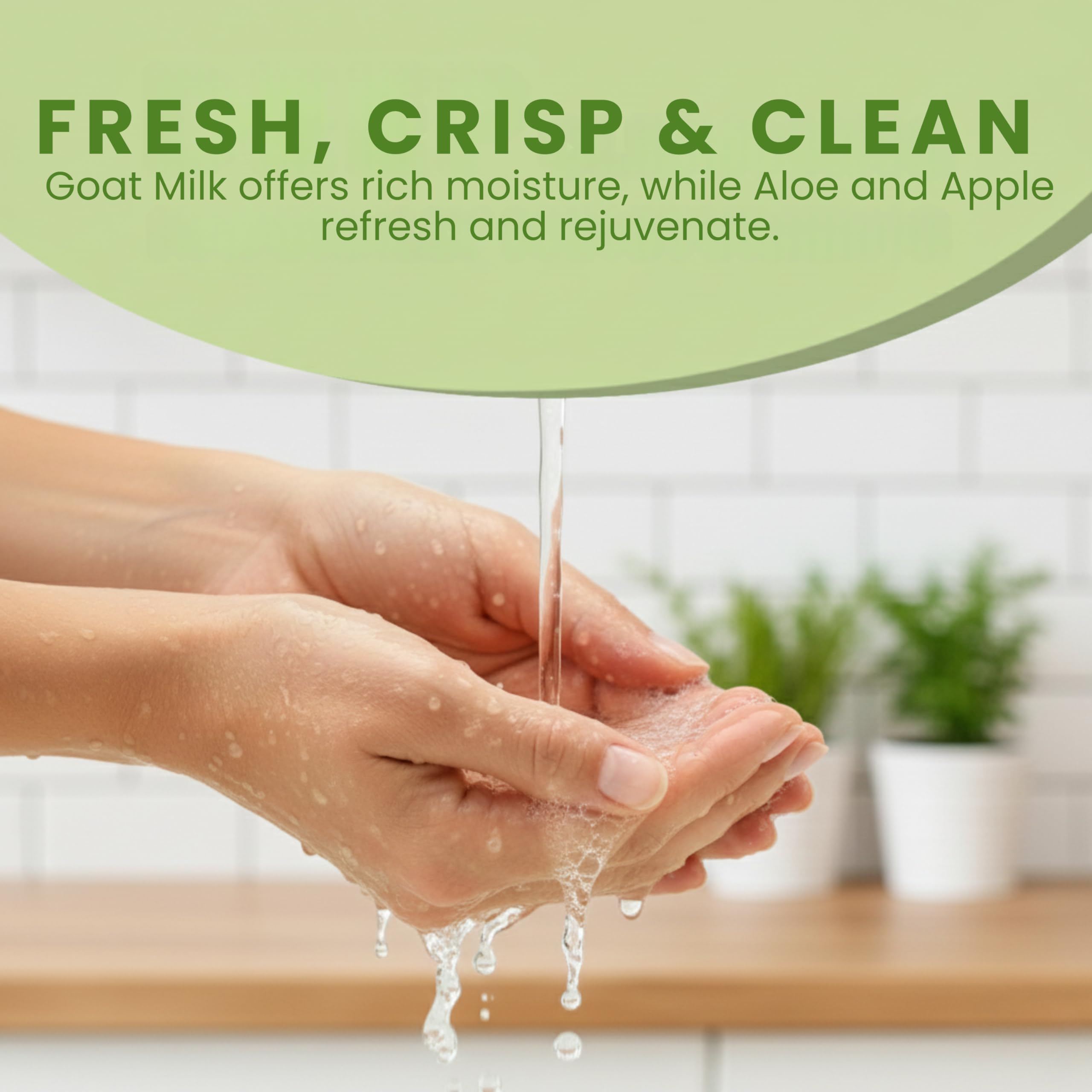 Caprina Goats-milk ingredient close-up highlights natural nutrients for skin softness.
