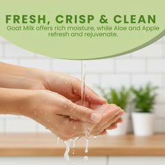 Caprina Goats-milk ingredient close-up highlights natural nutrients for skin softness.