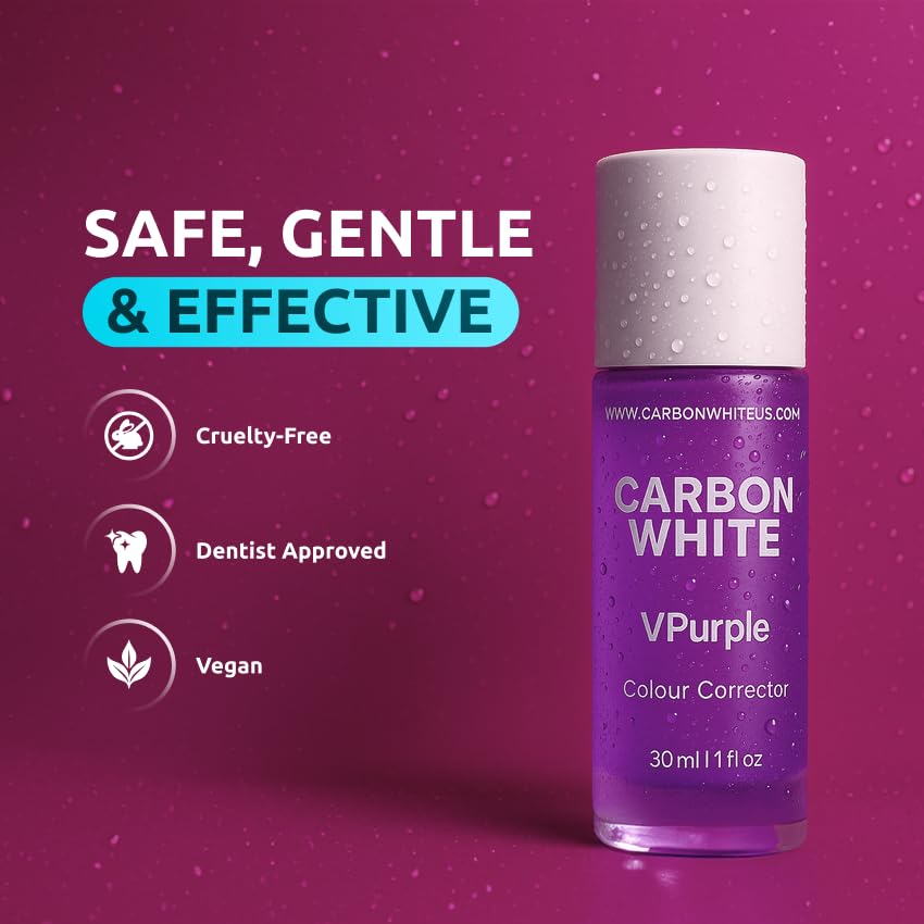 Carbon White VPurple smile-before-after demonstrates instant brightness with color correction.