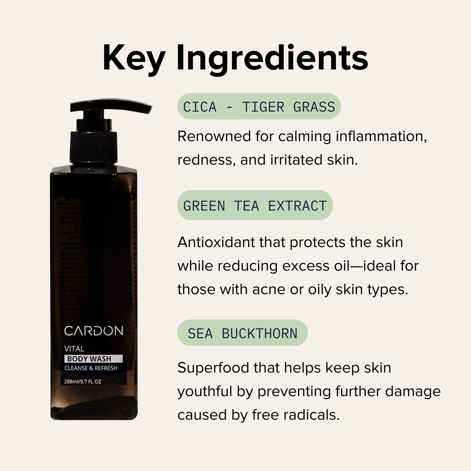 Cardon Acne Clearing Body Wash lather demonstrating hydrates without stripping.