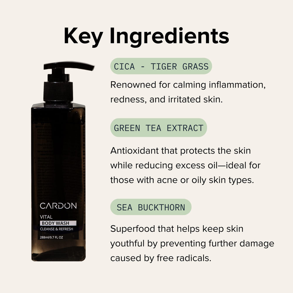 Cardon Acne Clearing Body Wash lather demonstrating hydrates without stripping.