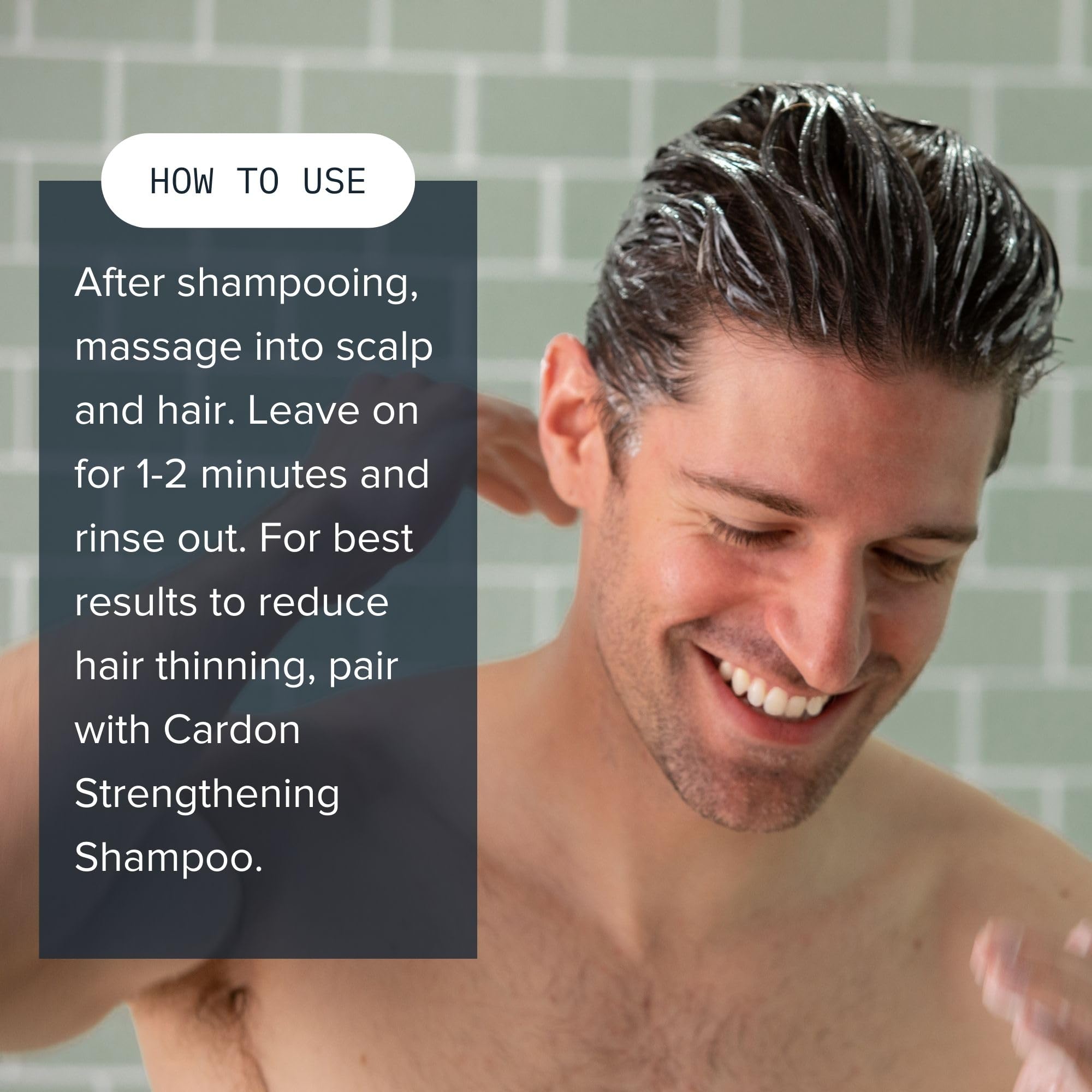 Cardon Hair Growth Conditioner application on hands during routine.