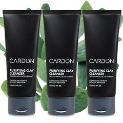 Cardon Men's Deep Pore Cleaning Clay Face Wash packaging shows a 3-count pack for oily skin.