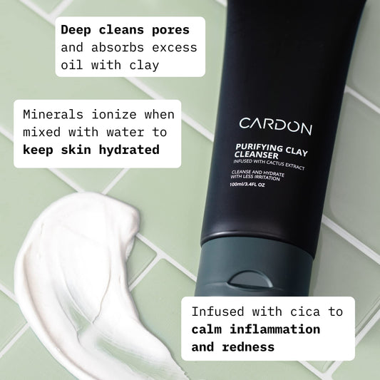 Cardon Men's Deep Pore Cleaning Clay Face Wash texture closeup highlights clay-based cleansing.