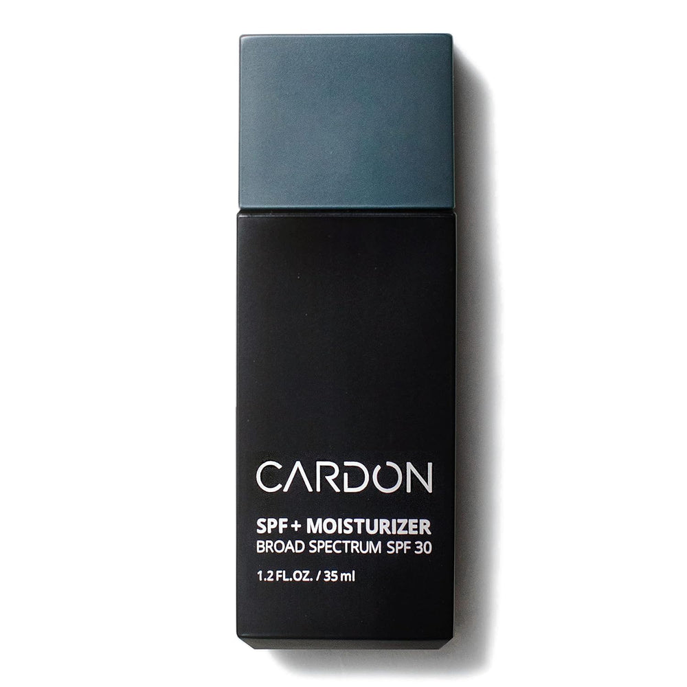 Cardon Men's SPF 30 face moisturizer bottle showing lightweight hydration without shine.