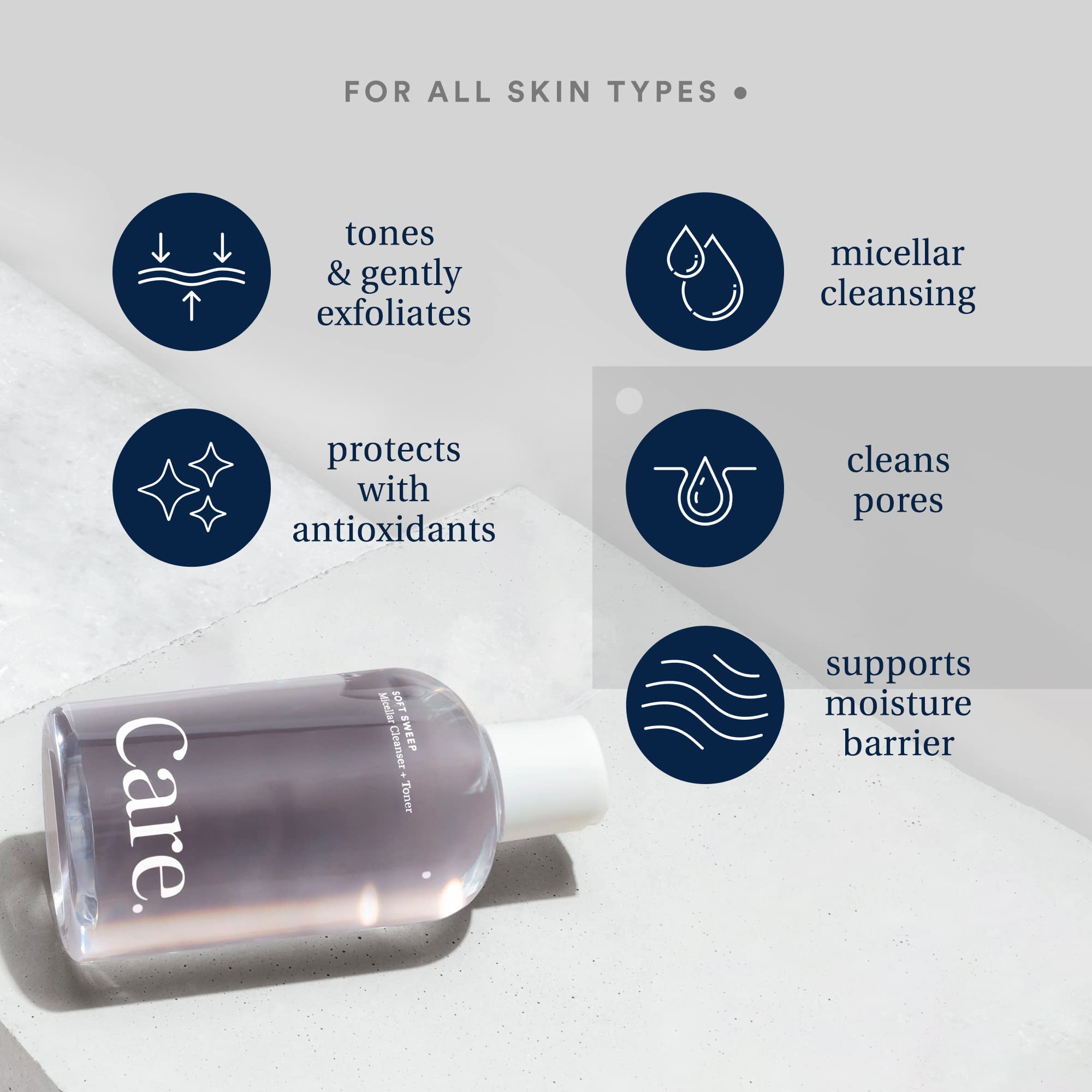 Care Skincare Soft Sweep face application highlighting hydration from glycerin and hyaluronic acid.