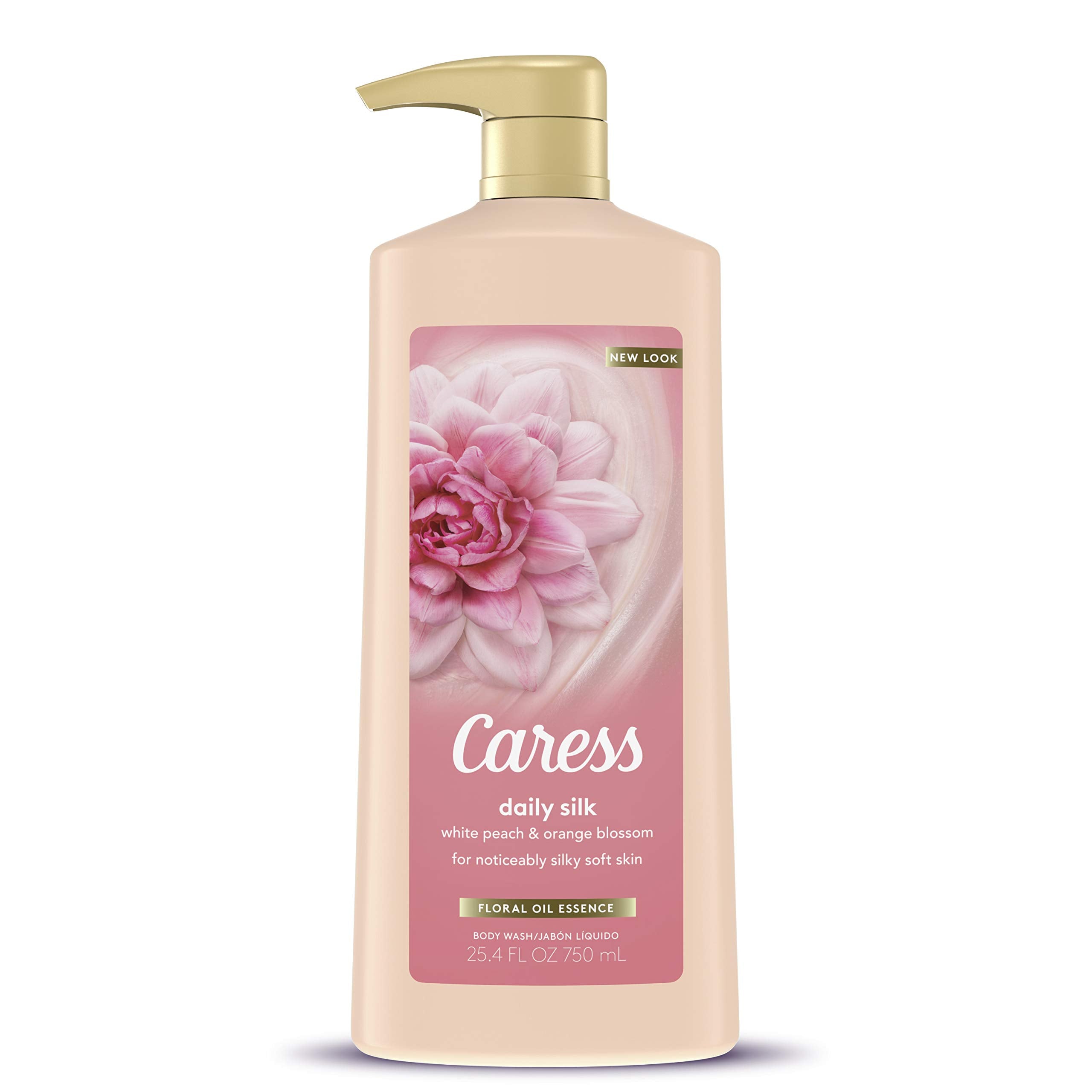 Caress Daily Silk Body Wash bottle with pump for easy use and silky skin.