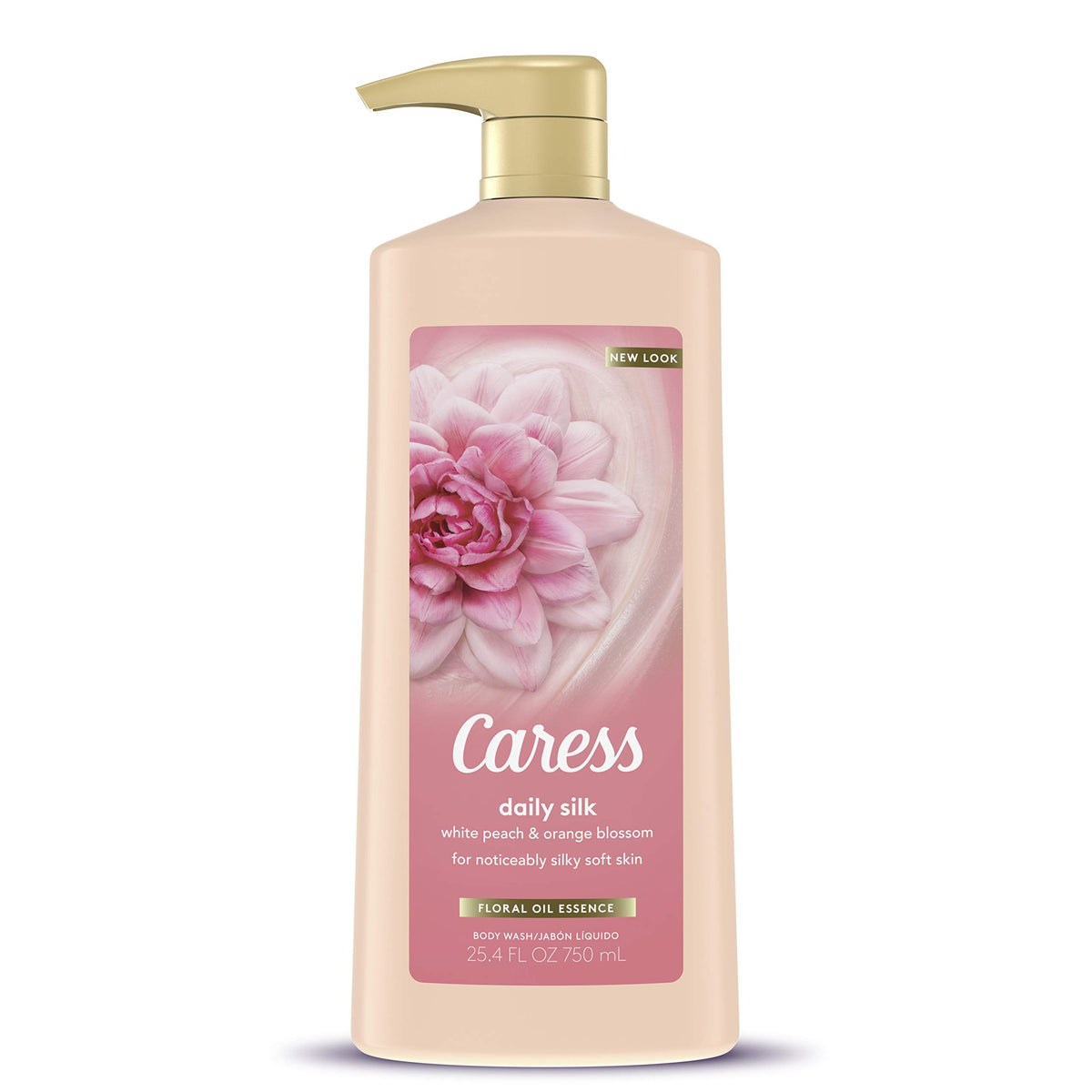 Caress Daily Silk Body Wash bottle with pump for easy use and silky skin.