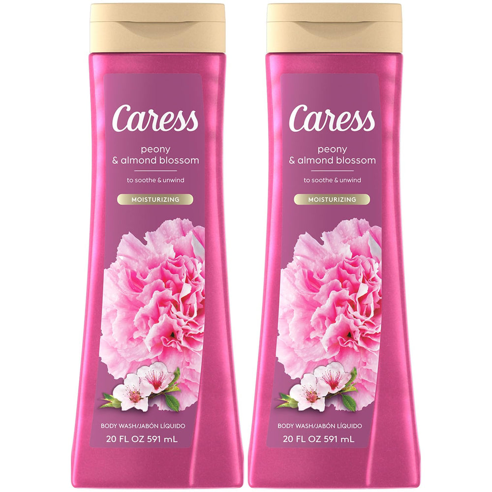 Caress Peony & Almond Blossom bottle showcases luxurious fragrance for daily shower.