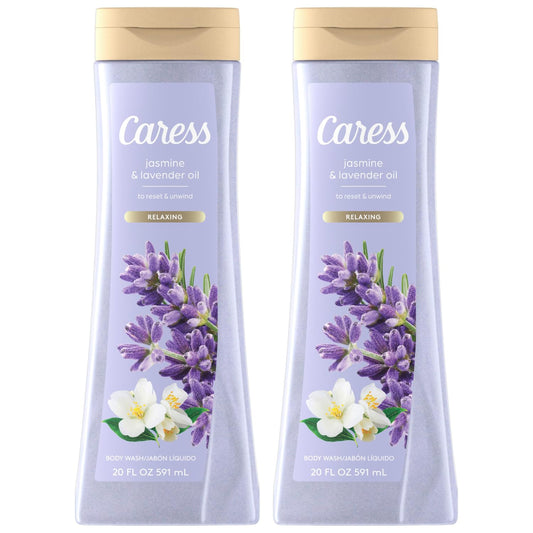 Caress Relaxing Jasmine Lavender bottle ready for a calming shower experience